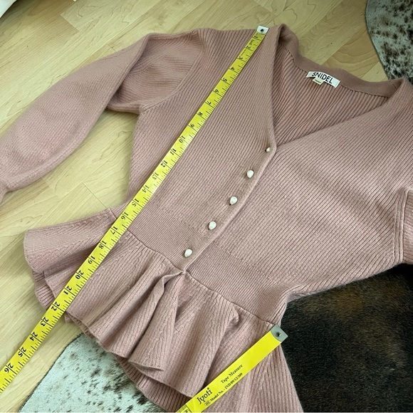 SNIDEL Blush Pink Peplum Rabbit Hair Wool Blend Pearl‎ Button Cardigan Size S - Picture 7 of 7